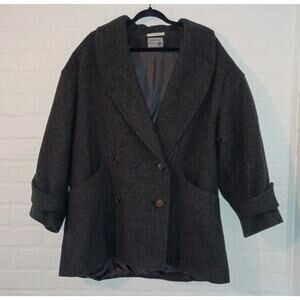 VTG Wool Pea Coat Mens Size 18 1/2 Grey Lined Double Breasted Made In Austria